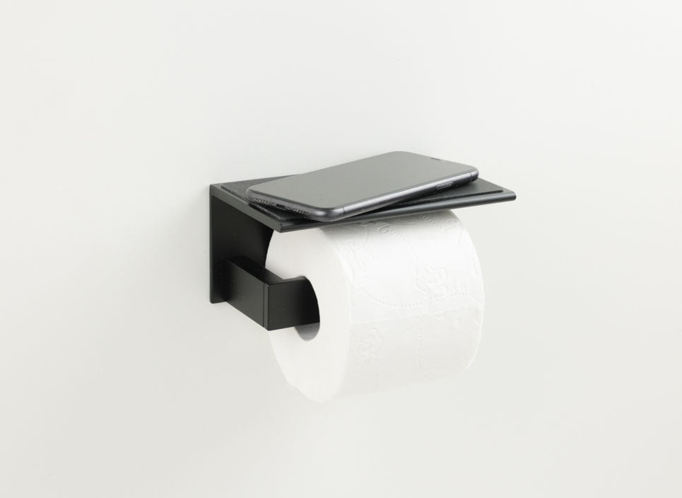 Toilet paper holder + shelf black