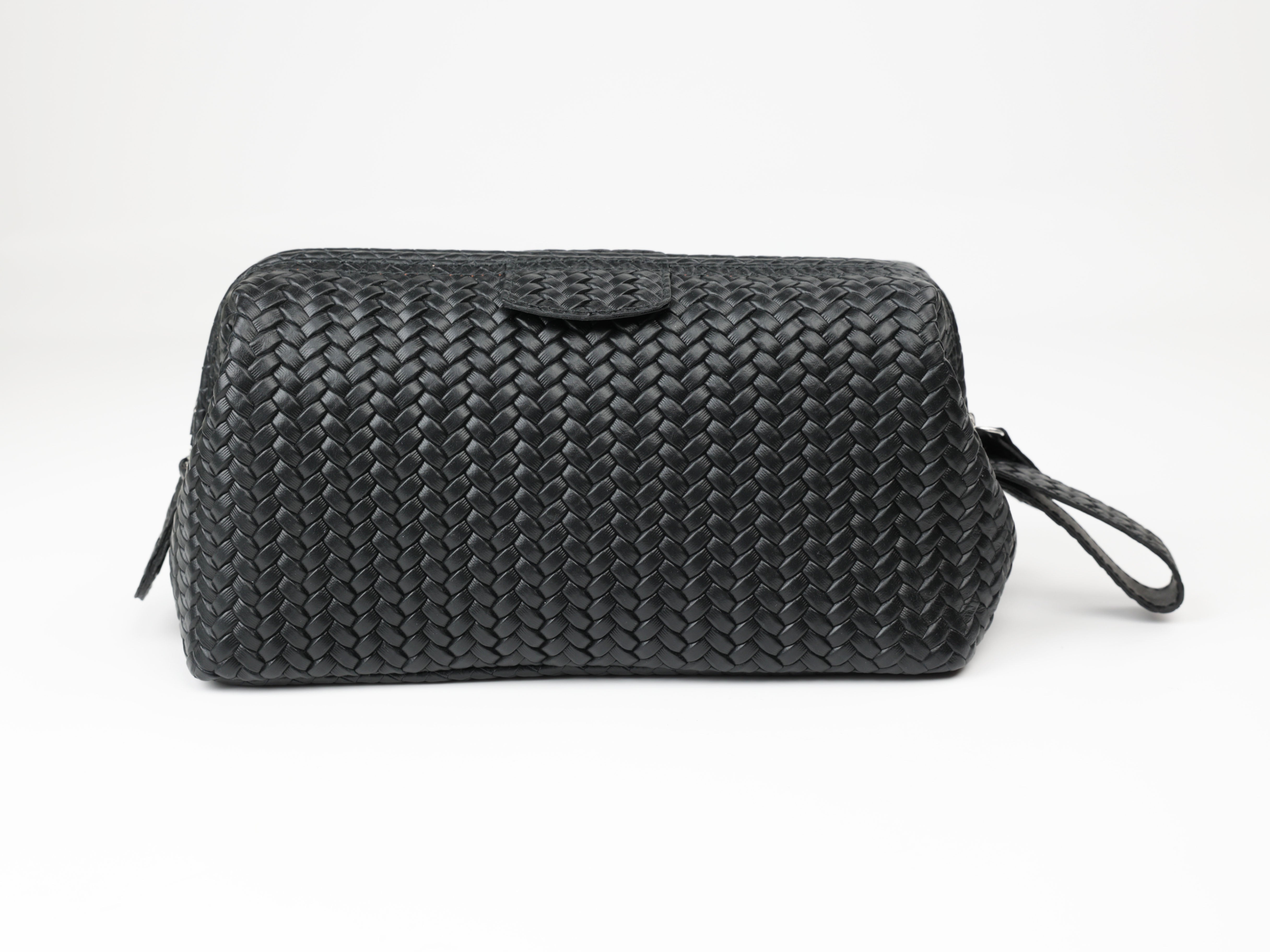 Kulturtasche mit Bügel - M - schwarz flecht