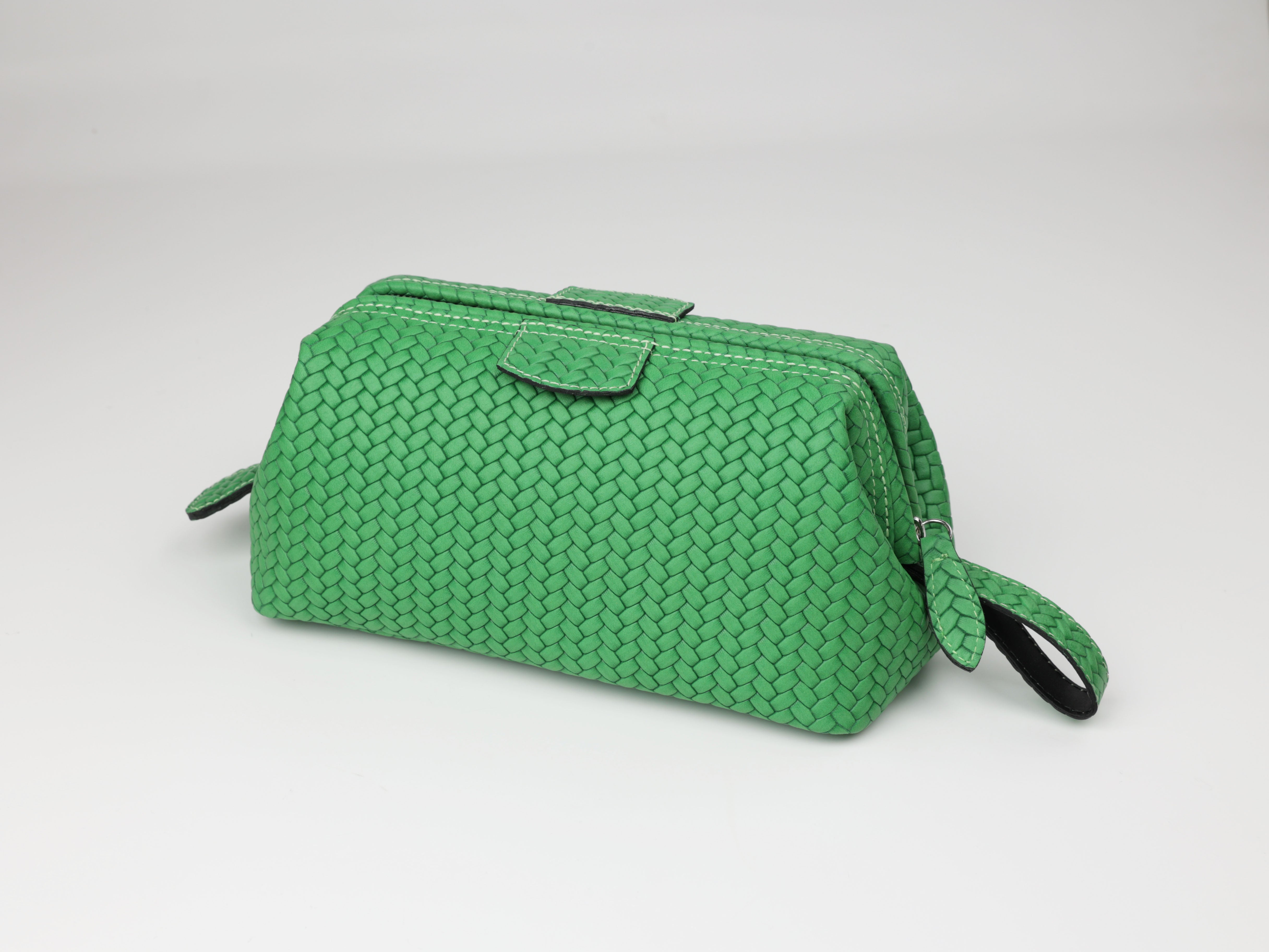 Kulturtasche mit Bügel - M - grün flecht