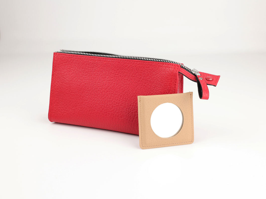 Kosmetiktasche mit Spiegel - rot