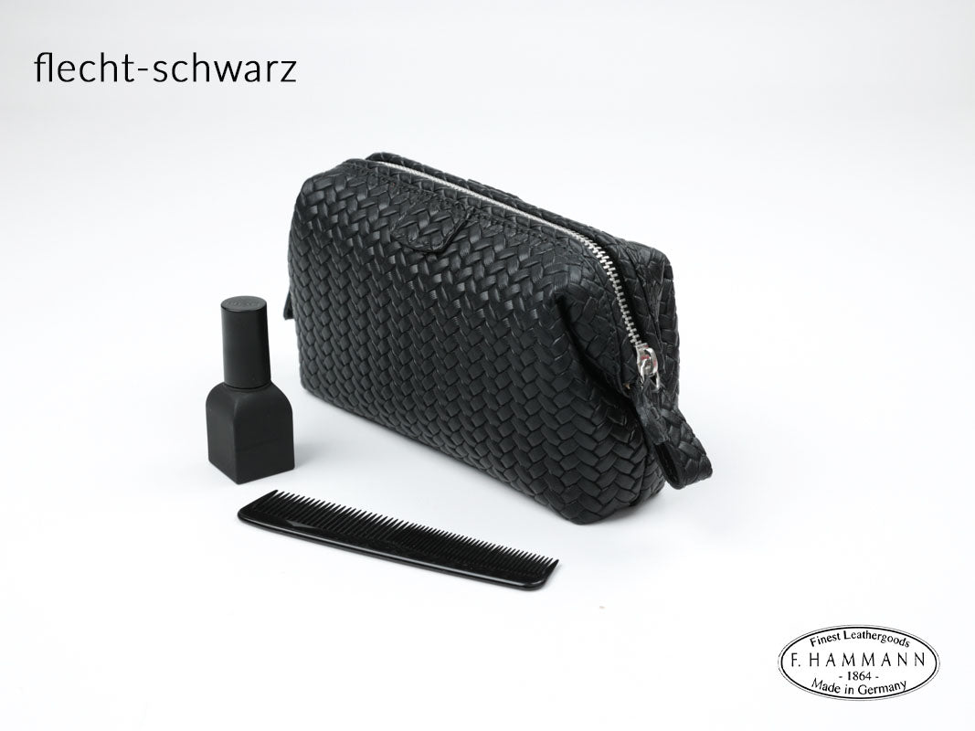 Kulturtasche klein schwarz Leder