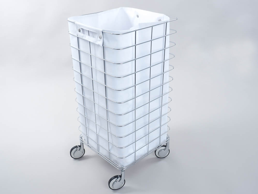 Wäschetrolley Chrom Weiß Decor Walther WR 1 Wäschebehälter Wäschekorb Wäschesammler verchromtes Gestell herausnehmbare Wäschetasche Nylon wasserabweisend waschbar 30 Grad feststellbare Rollen Badezimmer-Accessoires Wäscheorganisation