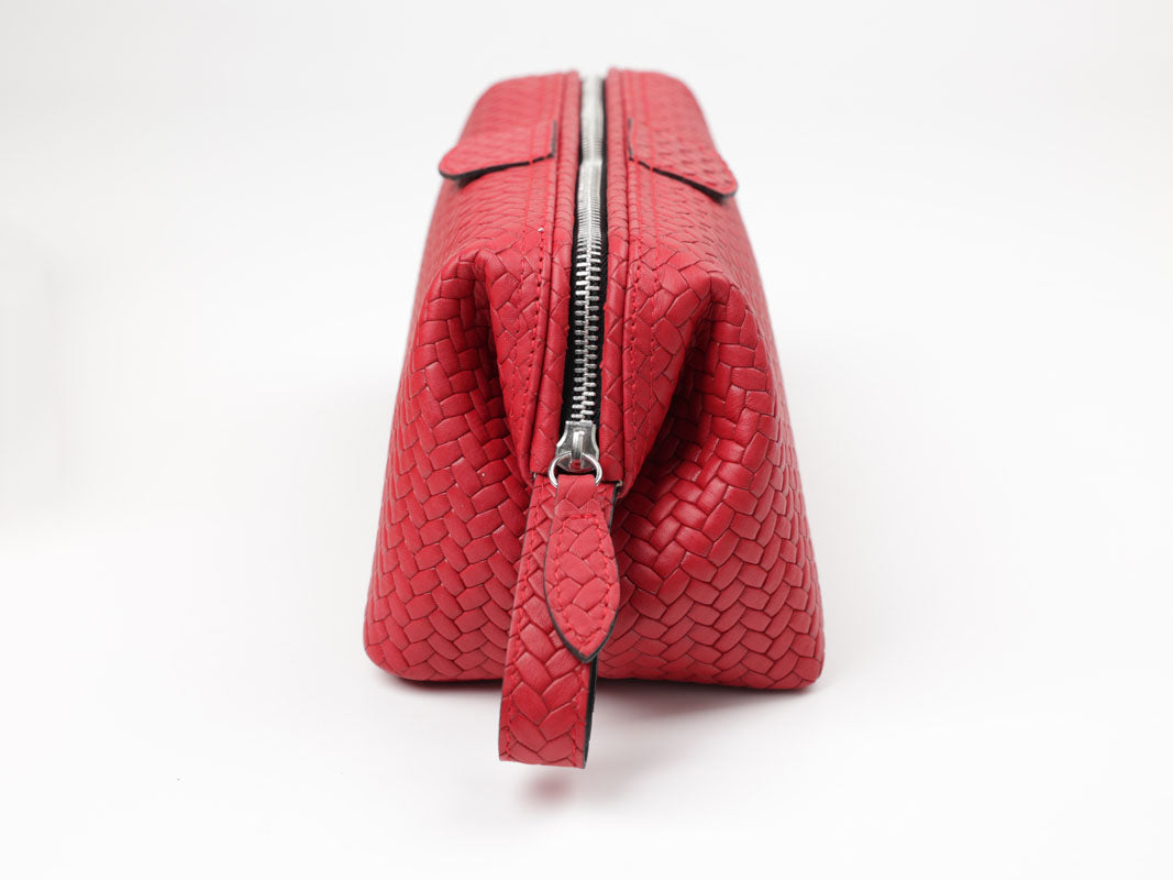 Kulturtasche mit Bügel - M - rot flecht