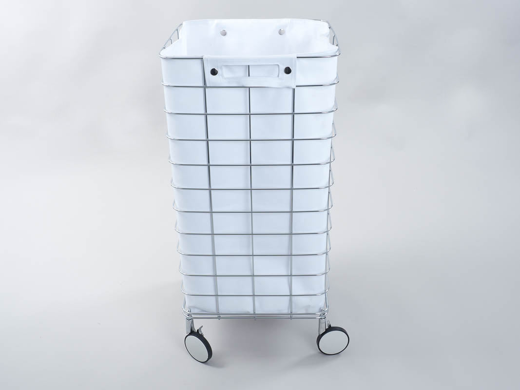 Wäschetrolley Chrom Weiß Decor Walther WR 1 Wäschebehälter Wäschekorb Wäschesammler verchromtes Gestell herausnehmbare Wäschetasche Nylon wasserabweisend waschbar 30 Grad feststellbare Rollen Badezimmer-Accessoires Wäscheorganisation