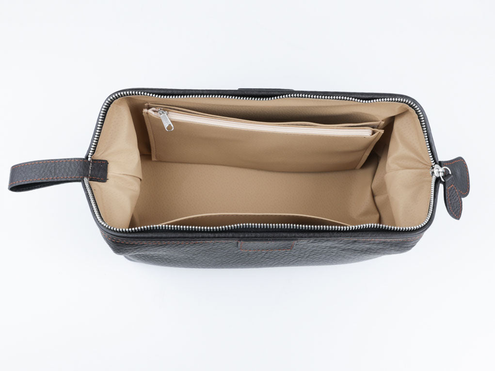 Kulturtasche mit Bügel - L - flach - darkbrown