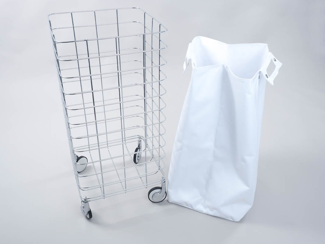 Wäschetrolley Chrom Weiß Decor Walther WR 1 Wäschebehälter Wäschekorb Wäschesammler verchromtes Gestell herausnehmbare Wäschetasche Nylon wasserabweisend waschbar 30 Grad feststellbare Rollen Badezimmer-Accessoires Wäscheorganisation