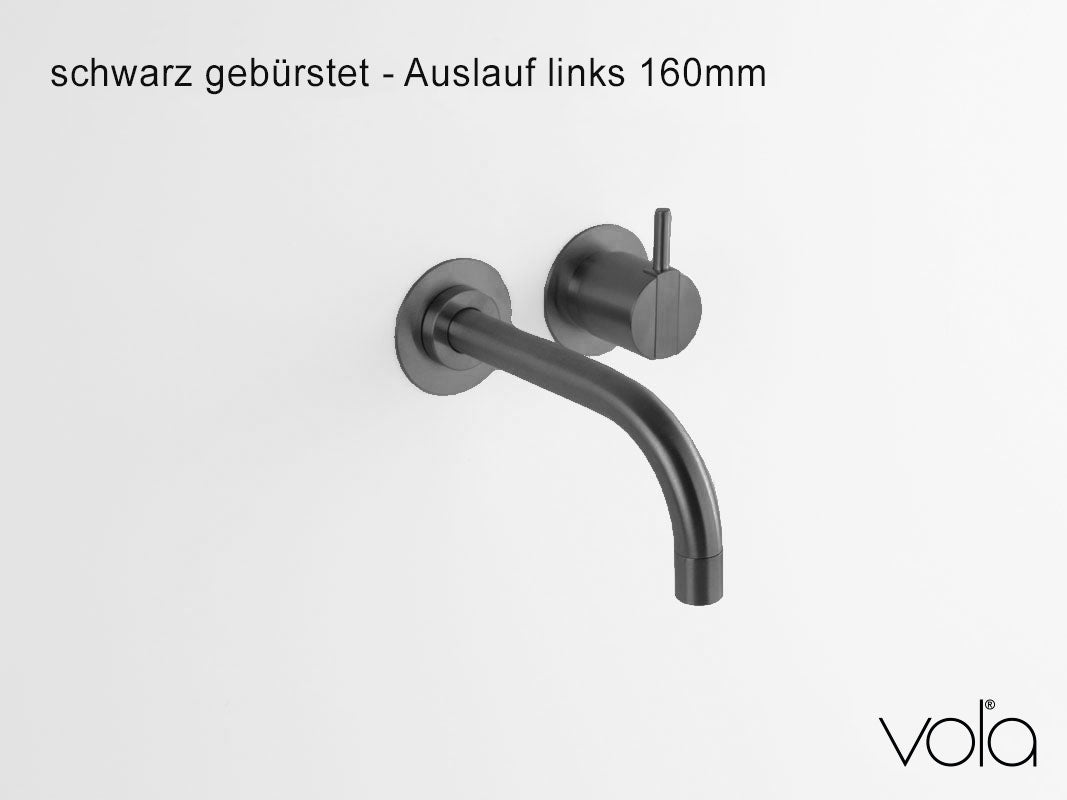 Vola Wandarmatur mit Einhebelmischer und Auslauf links 111x-61 Schwarz gebürstet