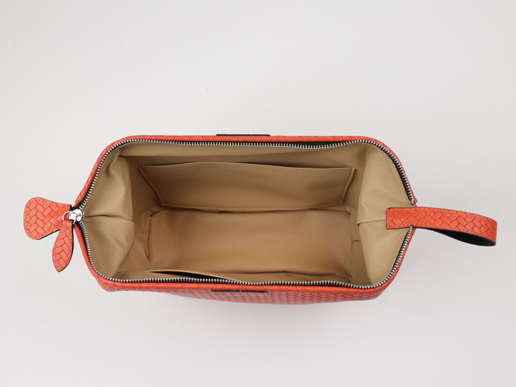Kulturtasche mit Bügel - L - hoch - flecht orange