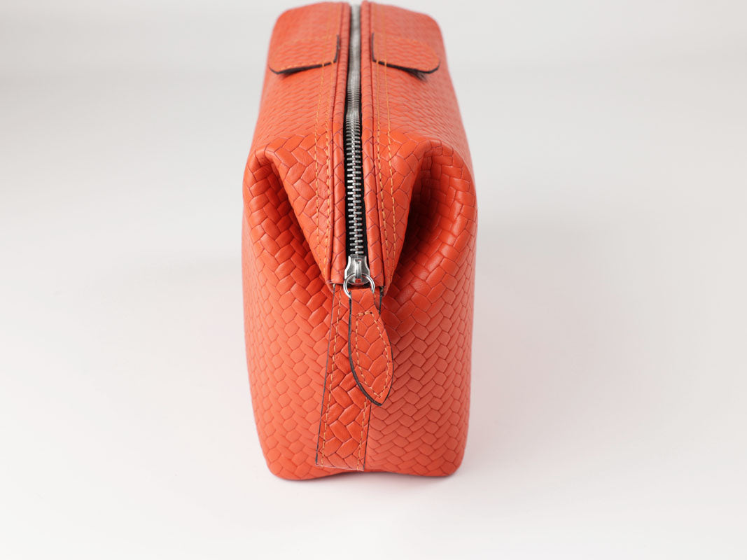 Kulturtasche mit Bügel - L - hoch - flecht orange