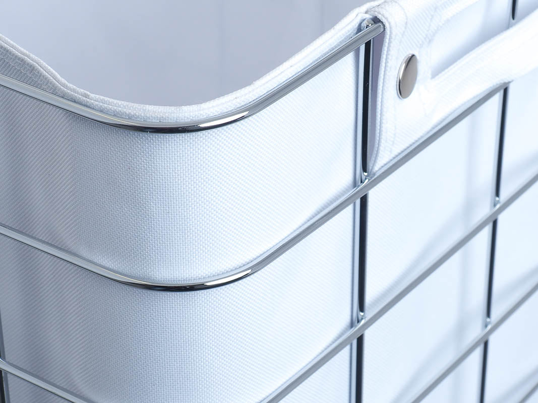 Wäschetrolley Chrom Weiß Decor Walther WR 1 Wäschebehälter Wäschekorb Wäschesammler verchromtes Gestell herausnehmbare Wäschetasche Nylon wasserabweisend waschbar 30 Grad feststellbare Rollen Badezimmer-Accessoires Wäscheorganisation