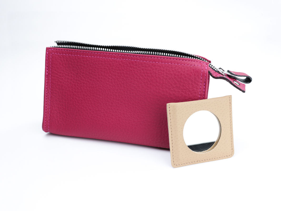 Kosmetiktasche mit Spiegel - fuchsia