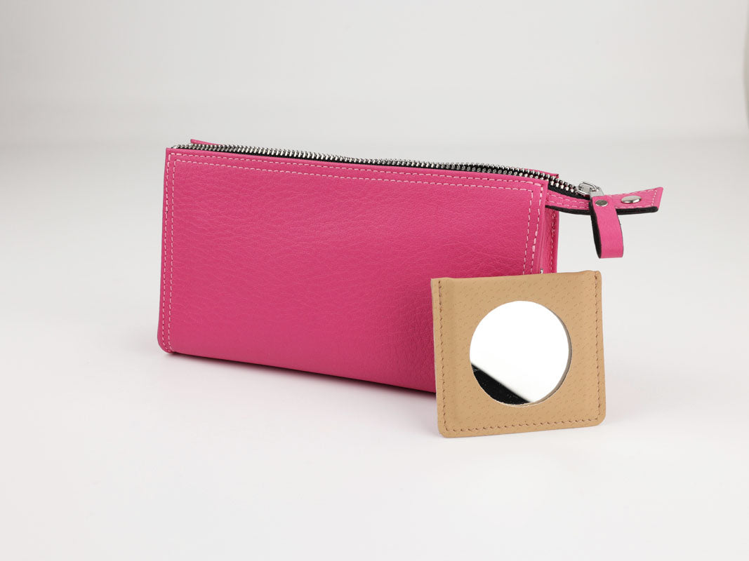 Kosmetiktasche mit Spiegel - pink