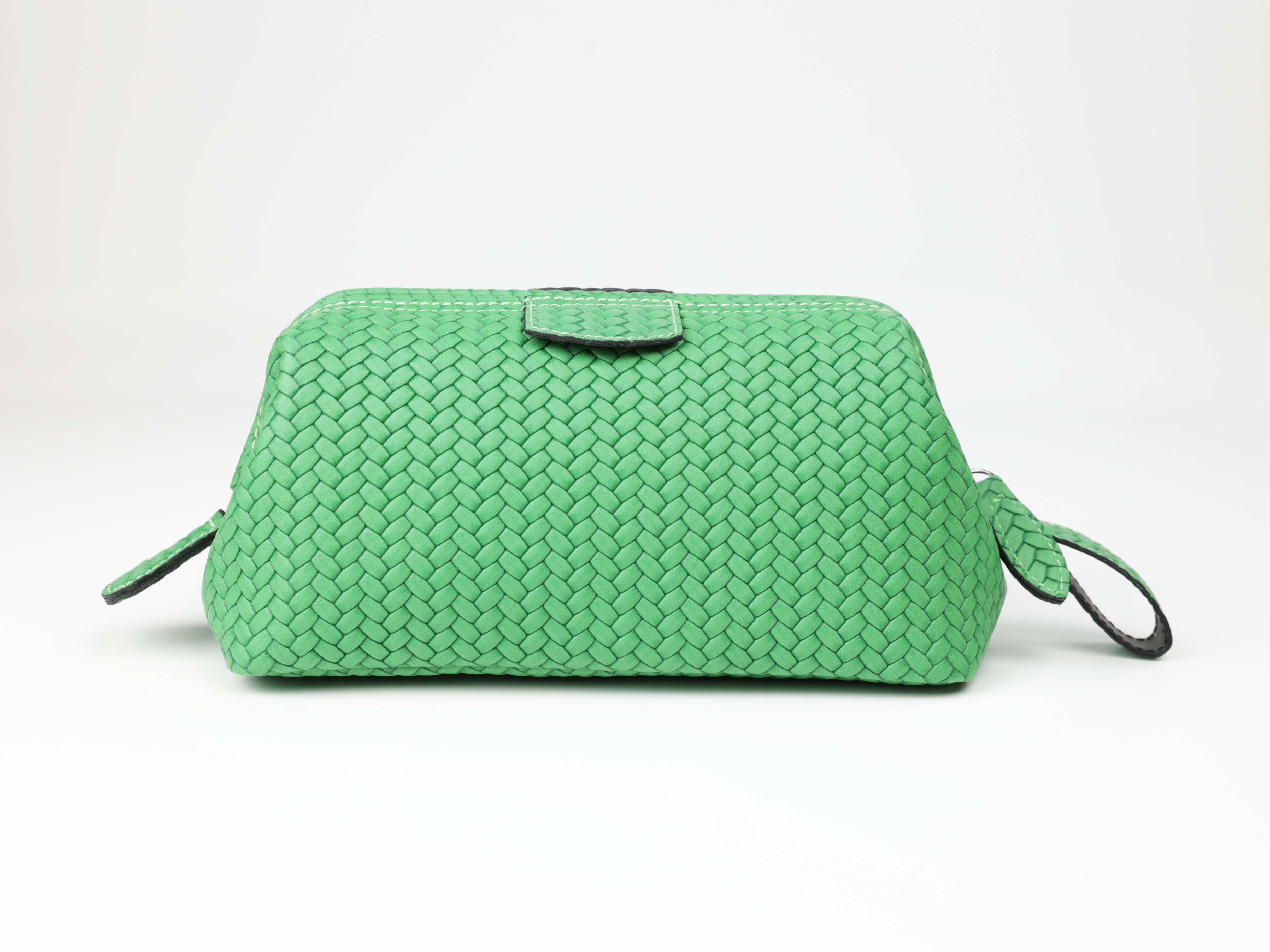 Kulturtasche mit Bügel - M - grün flecht