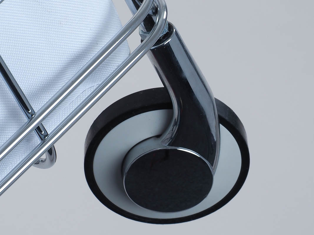 Wäschetrolley Chrom Weiß Decor Walther WR 1 Wäschebehälter Wäschekorb Wäschesammler verchromtes Gestell herausnehmbare Wäschetasche Nylon wasserabweisend waschbar 30 Grad feststellbare Rollen Badezimmer-Accessoires Wäscheorganisation