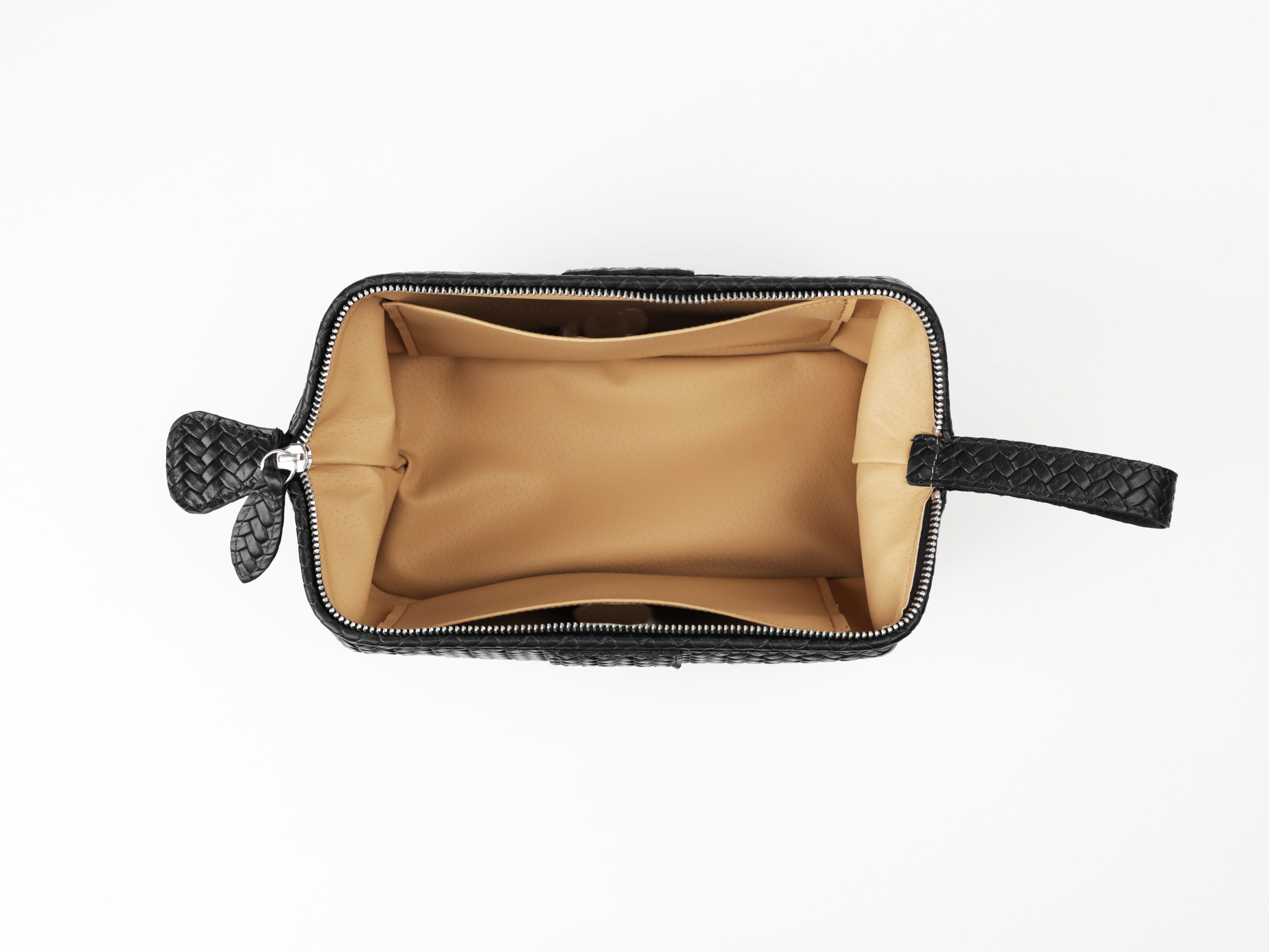 Kulturtasche mit Bügel - M - schwarz flecht