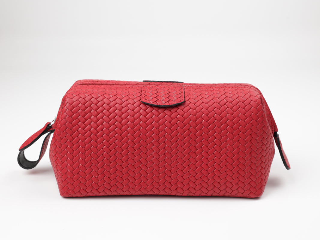 Kulturtasche mit Bügel - M - rot flecht