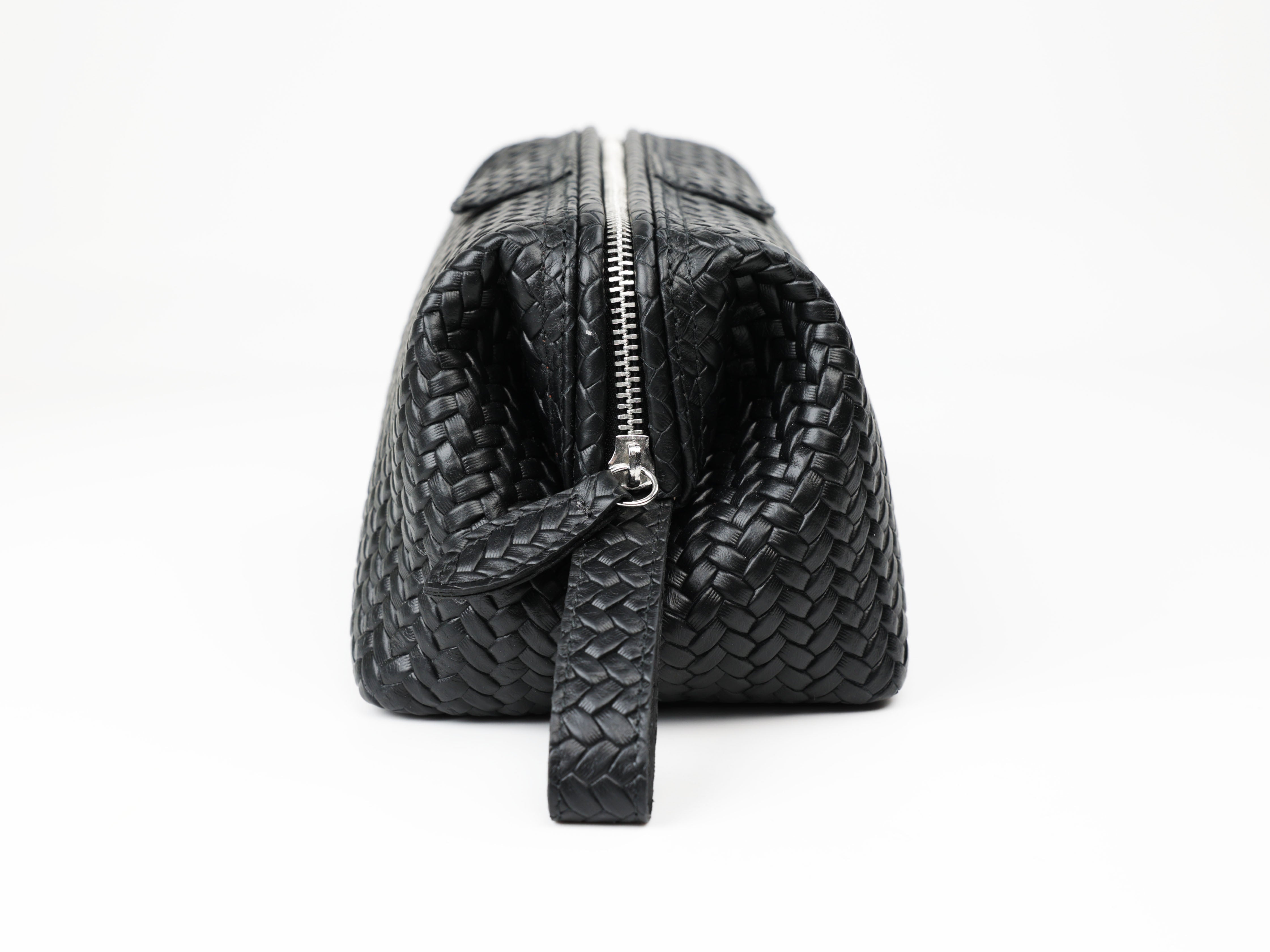 Kulturtasche mit Bügel - M - schwarz flecht
