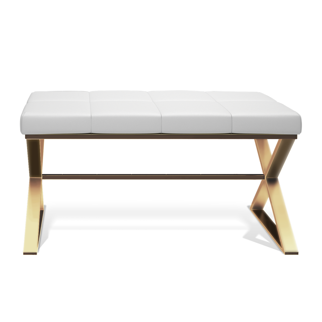 Elegante Badezimmer-Sitzbank Gold PVD matt Eco-Lederpolster weiß Badhocker Duschhocker Messing-Gestell aufwendig verarbeitet Sitzgelegenheit Badmöbel Decor Walther