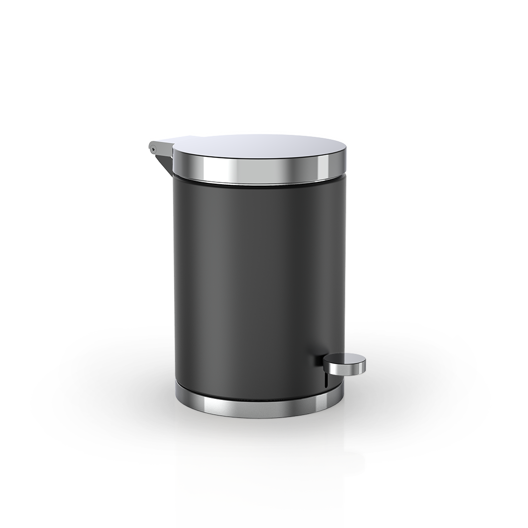 Pedaleimer TE40 Chrom mit schwarzem Deckel von Decor-Walther, kompakter Treteimer fuer Bad oder Gaeste WC mit herausnehmbarem Innenbehaelter.