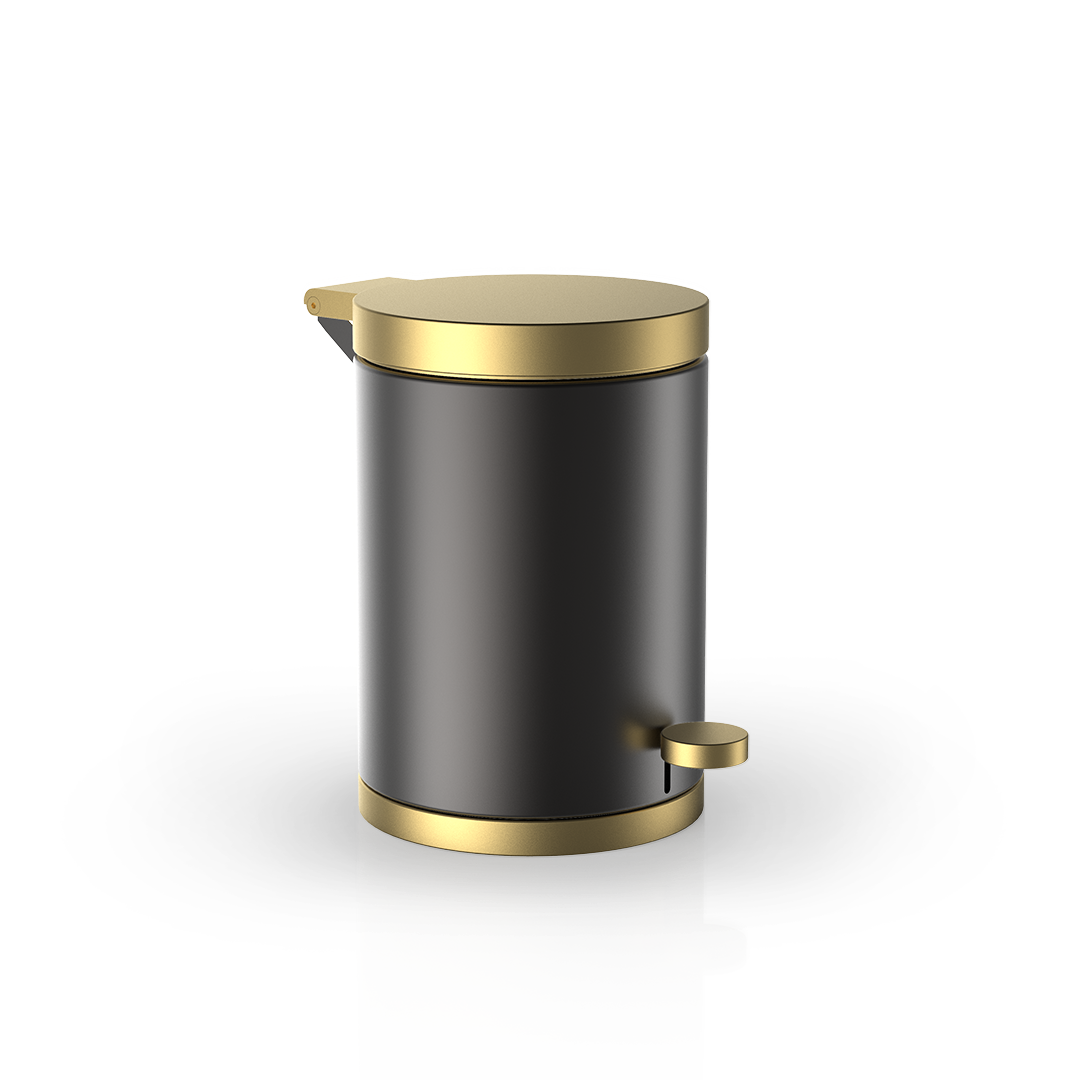 Design Pedaleimer TE40 Dark Metal matt mit Gold matt von Decor-Walther, edler Badabfalleimer mit Softclose Deckel und Innenbehaelter.