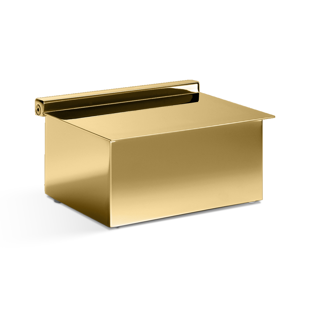 Stilvolle rechteckige Feuchttuchbox in glänzendem Gold mit klappbarem Deckel, luxuriöses Badzubehör von Decor Walther, Feuchttücher optimal geschützt, hochwertiges Design, exklusive Badezimmerausstattung, edle Baddekoration