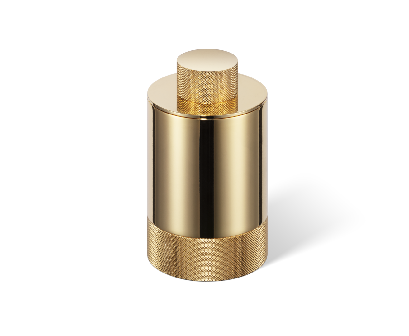Luxuriöser Kosmetikpadbehälter und Zahnbürstenhalter in 24 Karat Gold für ein modernes Bad-Design. Kaufe jetzt bei DasFeineBad.