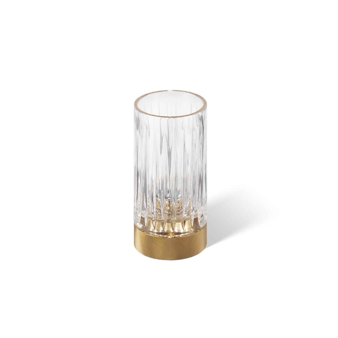 Exklusiver Zahnputzbecher in 24 Karat Gold mit geschliffenem Kristallglas, verleiht dem Bad Luxus und Stil.