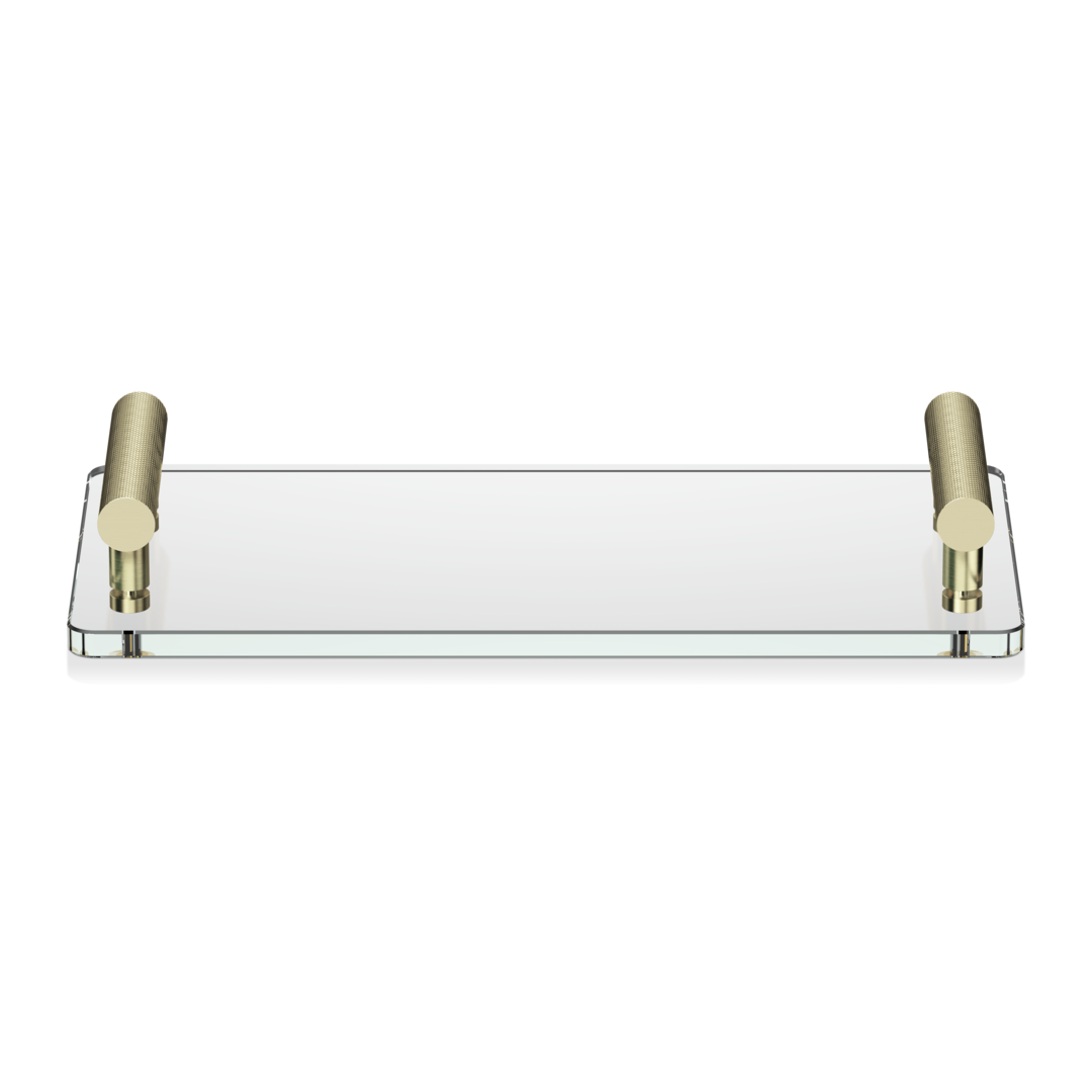 Gold matt 24 Karat Utensilien-Tablett mit Klarglas von Decor Walther, bietet eine exquisite Deko- und Aufbewahrungslösung, die Luxus und Eleganz ins Bad bringt.