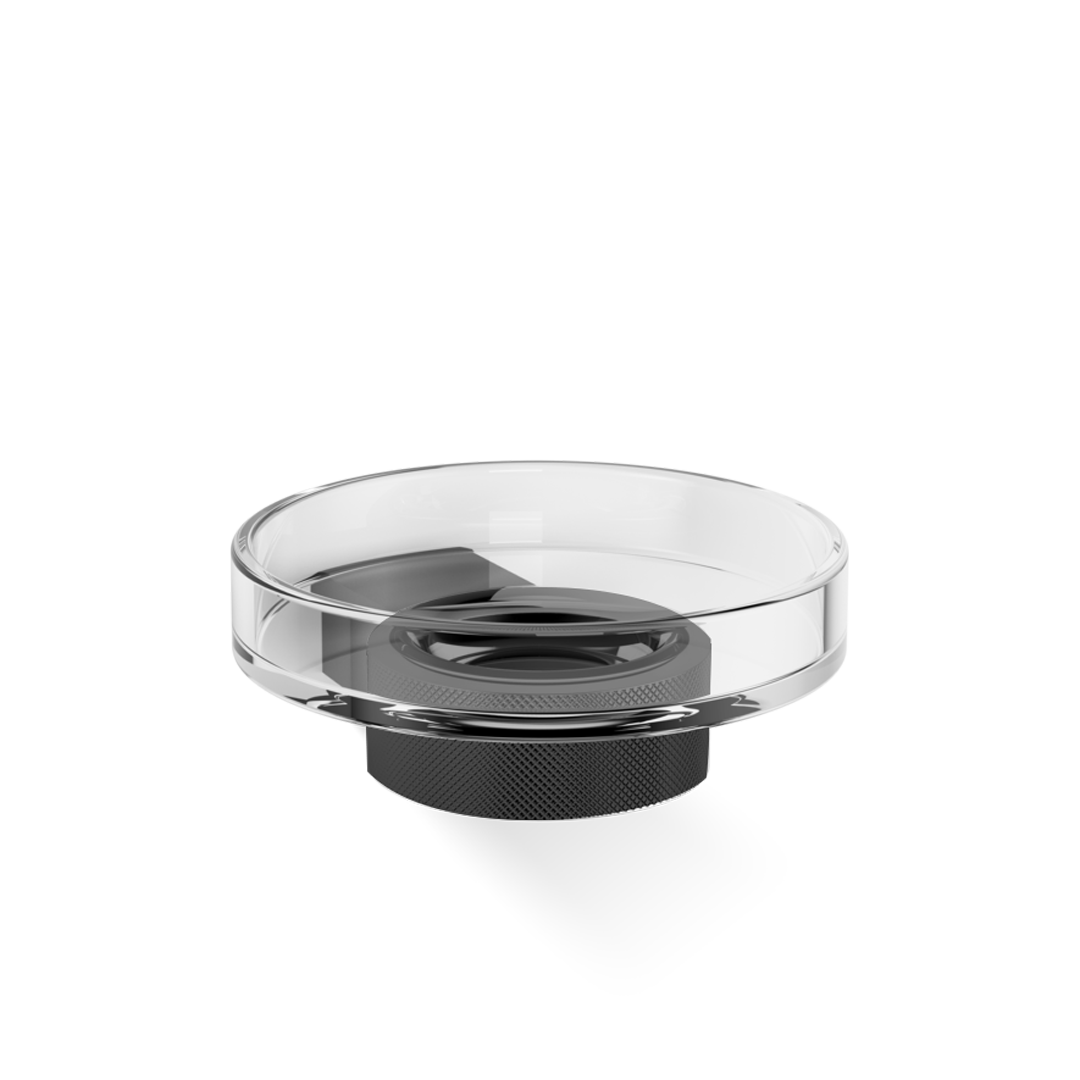 Moderne, schwarz matte Wand-Seifenhalterung mit klarem Kristallglas, ideale Seifenaufbewahrung für jedes Bad, angeboten von Decor Walther.