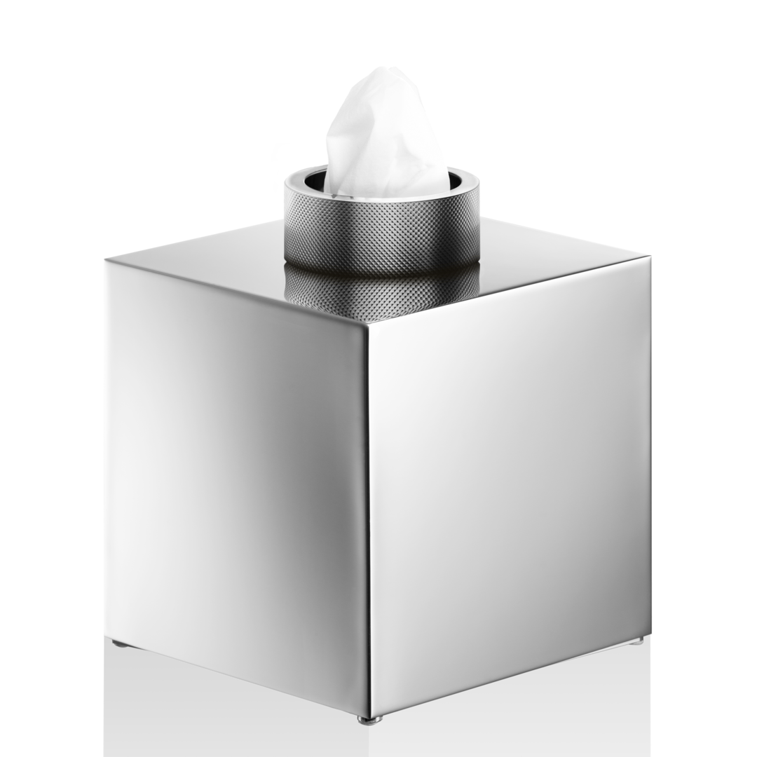 Elegante Kosmetiktuchbox aus Chrom, mit schlankem Design und praktischem Papiertuchhalter, Teil der club Serie von Decor Walther, erhältlich bei DasFeineBad.