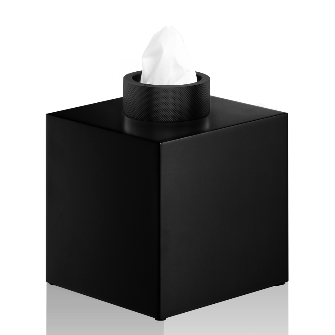 Moderne Taschentuchbox in Schwarz matt, bietet eine stilvolle Aufbewahrungslösung für Kosmetiktücher, aus der club Kollektion von Decor Walther, bei DasFeineBad.