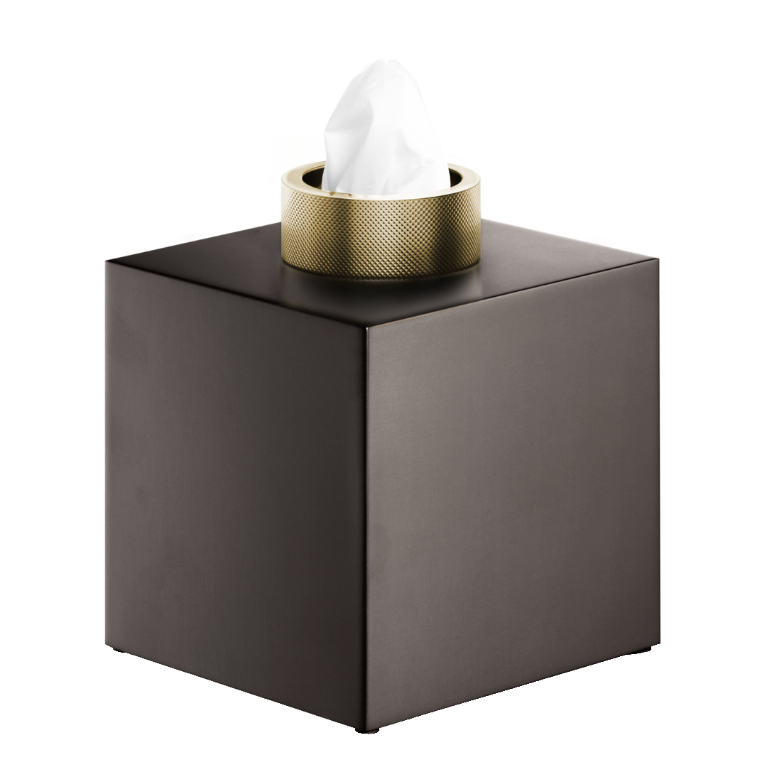 Kosmetiktuchbox in Dark Metal matt mit Gold matt Akzenten, bietet eine moderne und elegante Lösung für die Tücheraufbewahrung, aus der club-kb Serie von Decor Walther, exklusiv bei DasFeineBad.
