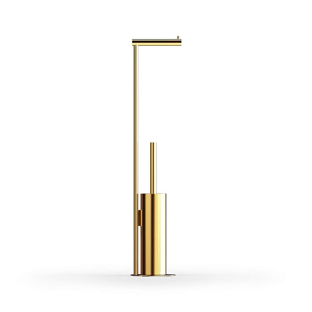 Luxus WC-Bürstenkombination Gold glänzend Messing Decor Walther Stand-WC-Garnitur mit Deckel rund Toilettenbürste WC-Bürste Rollenhalter hygienischer Einsatz exklusives Baddesign