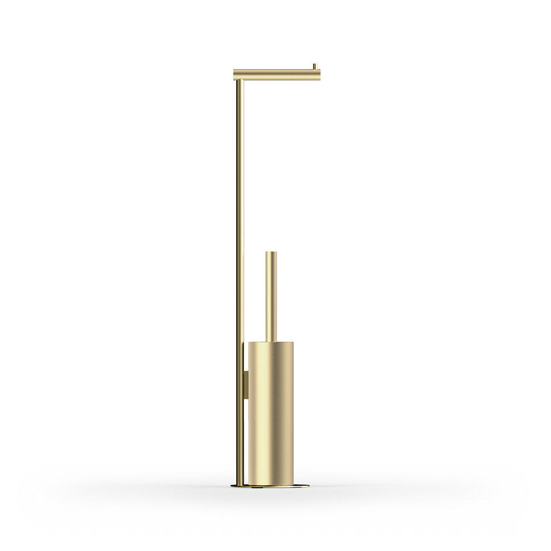 WC-Bürste Gold Matt Messing Decor Walther WC-Bürstenhalter Standmodell mit Deckel runde Form Toilettenbürste WC-Garnitur Rollenaufnahme Kunststoffbehälter innen Badezimmer-Accessoires