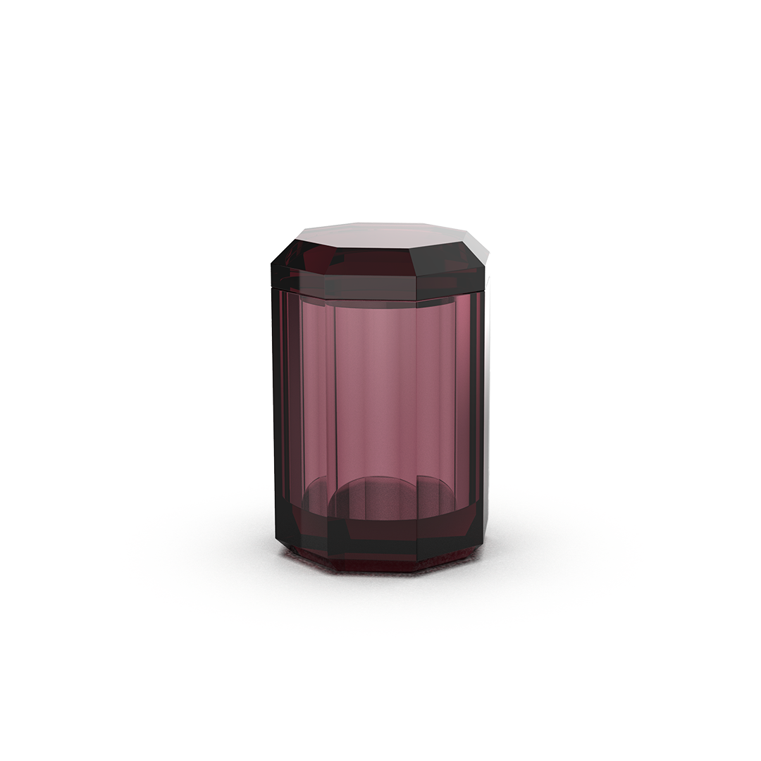 Eleganter Badezimmerbehälter aus Kristallglas in Rich Burgundy – stilvolle Aufbewahrung mit Deckel für Kosmetik, Schmuck oder Wattestäbchen