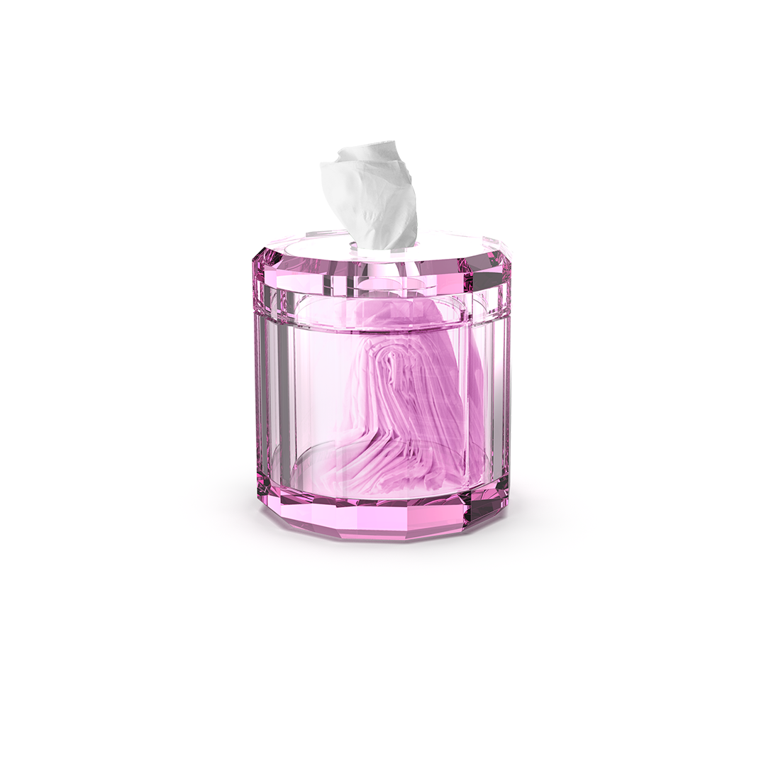 Pinkfarbene Glas-Papiertuchbox, lebendig und chic, perfekt zur dekorativen und praktischen Aufbewahrung von Papiertüchern.