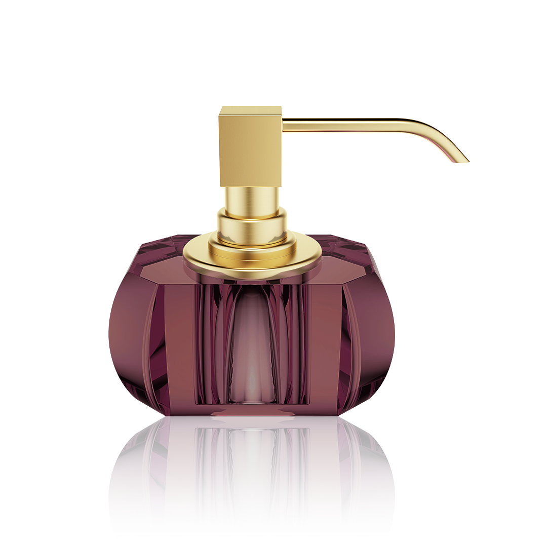 Luxuriöser Kristall-Seifenspender in Rich Burgundy mit goldmattem Pumpkopf – glamouröser Blickfang fürs Badezimmer