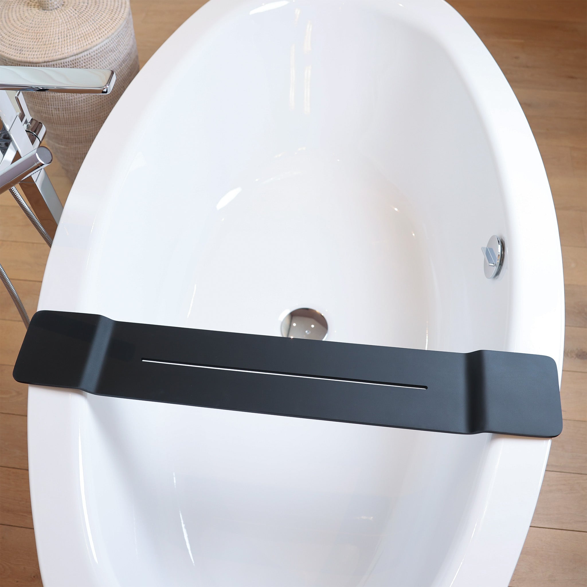 Black Stone Wannenablage - Decor Walther - puristisch edles Design mit mittiger Ablaufrinne - formschön und komfortabel - Pflegeprodukte, Handy, Zeischrift, alles in Reichweite für ein perfektes Bad