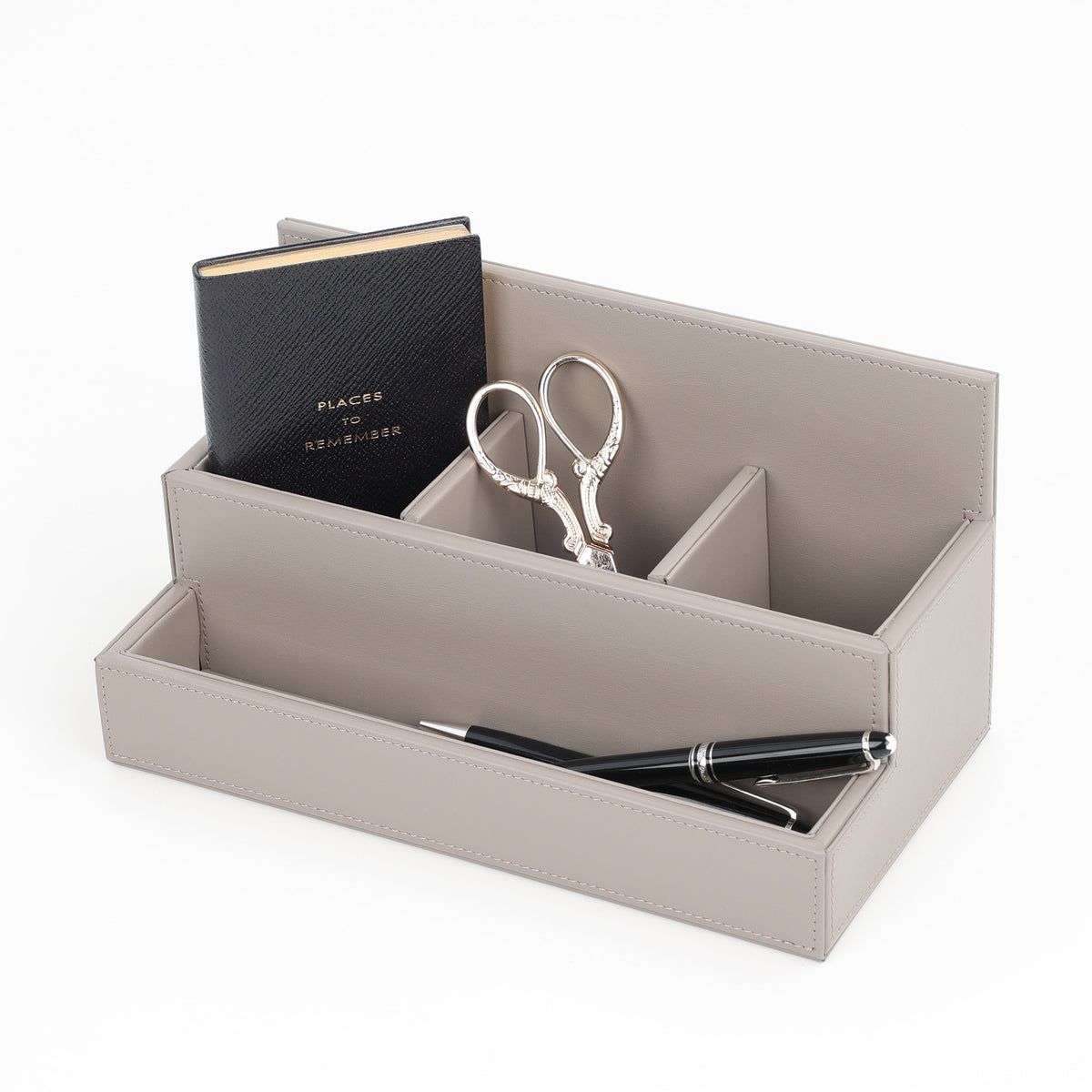 Decor Walther Brownie STORAGE Organizer veganes Kunstleder Taupe mit Home Office Utensilien