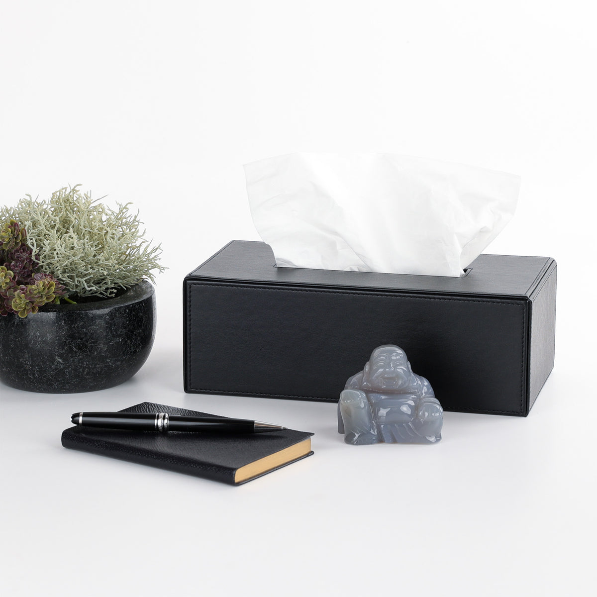 Decor Walther Brownie KB 40 rechteckige Papiertuchbox in Schwarz, veganes Kunstleder, dekoriert fürs Home Office