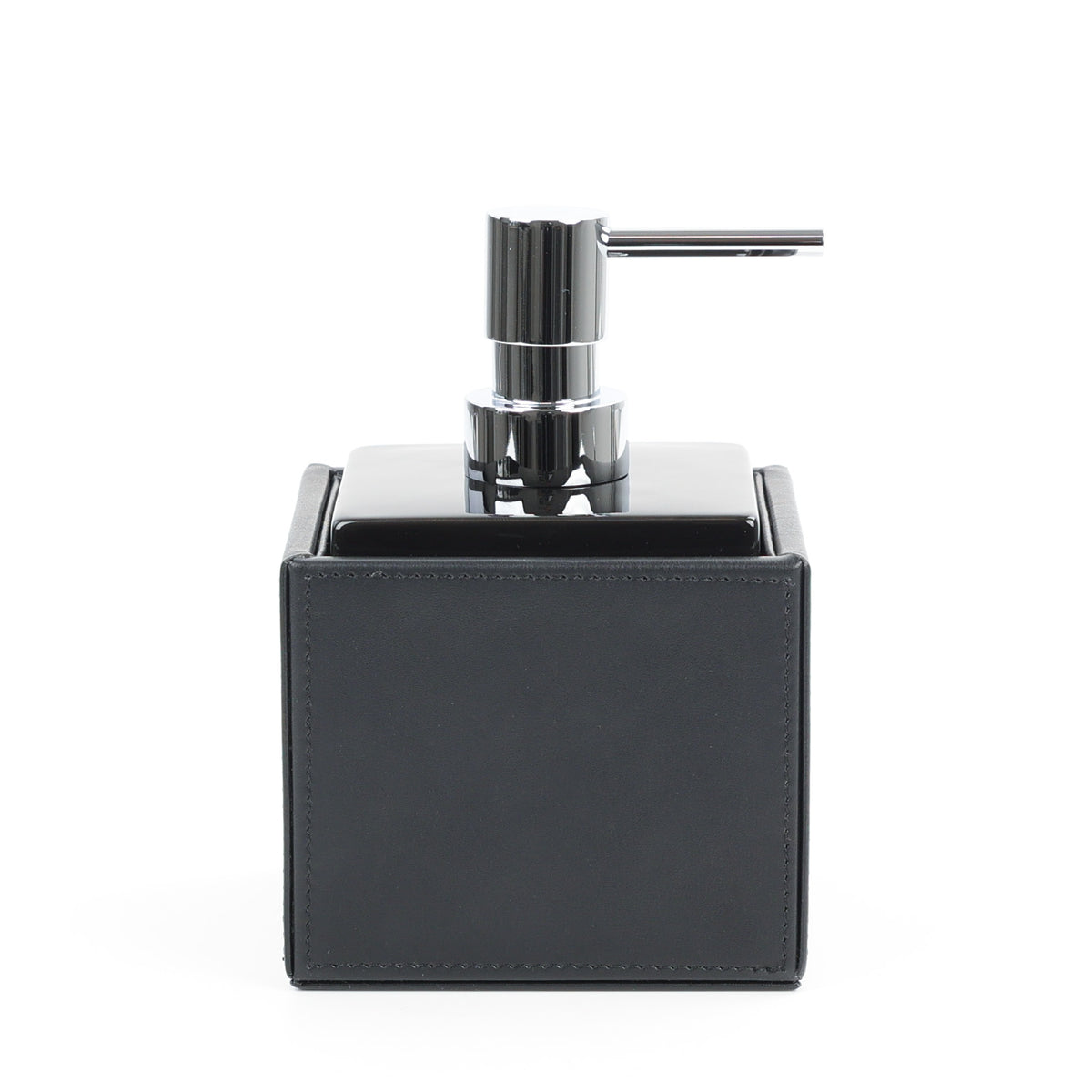 Decor Walther Brownie SSP Seifenspender 430ml veganes Kunstleder Schwarz, Porzellan Schwarz, Pumpenkopf Chrom, wasserfest