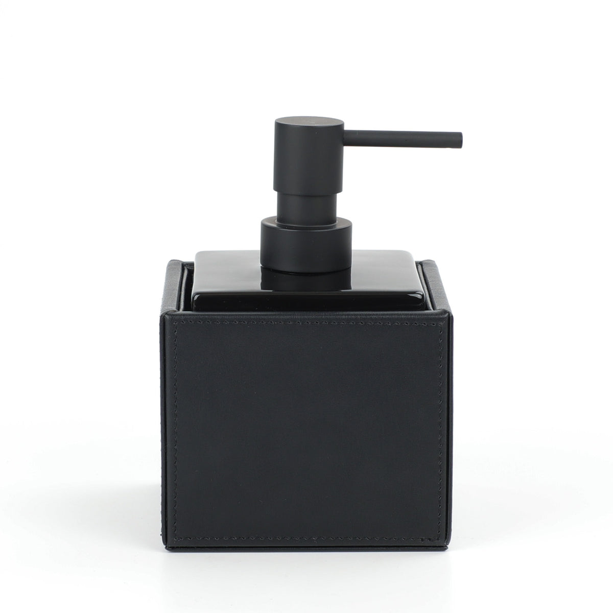Decor Walther Brownie SSP Seifenspender 430ml veganes Kunstleder Schwarz, Porzellan Schwarz, Pumpenkopf Schwarz matt, wasserfest