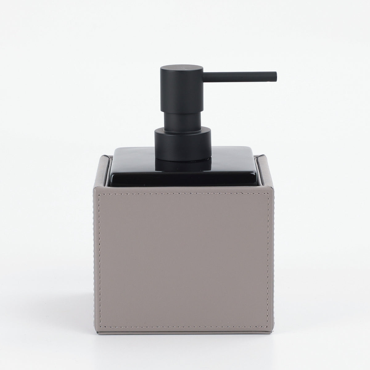 Decor Walther Brownie SSP Seifenspender 430ml veganes Kunstleder Taupe, Porzellan Schwarz, Pumpenkopf Schwarz matt, wasserfest