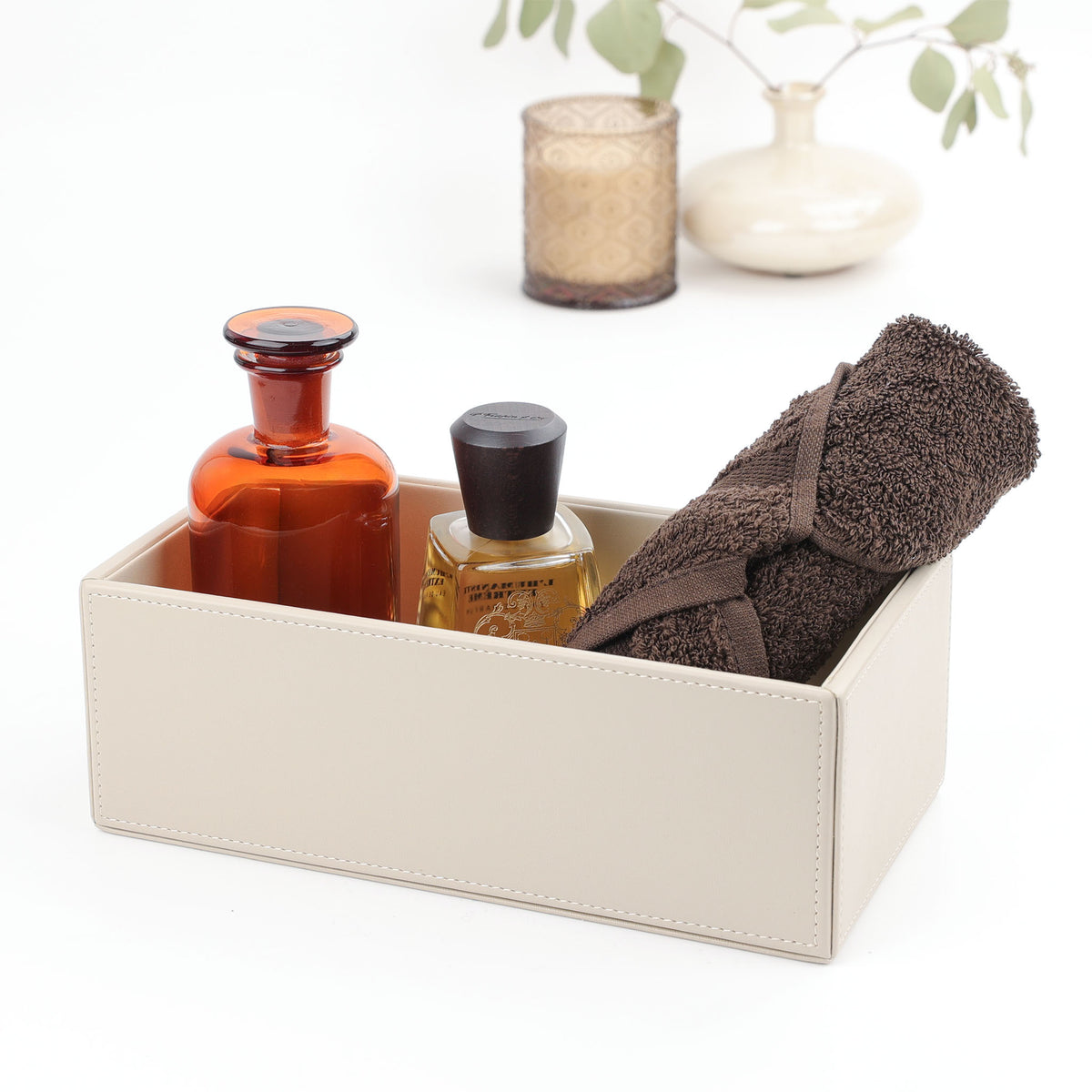 Decor Walther Brownie BOD2, mittelgroßer  Utensilienbehälter, wasserabweisendes veganes Kunstleder in Sandbeige, Praktische Bad-Aufbewahrung für Parfüm, kleine Handtücher und Kosmetikflaschen