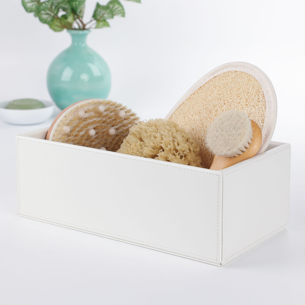 Decor Walther Brownie BOD2, mittelgroßer  Utensilienbehälter, wasserabweisendes veganes Kunstleder in Weiß, Praktische Bad-Aufbewahrung für Körpferpflegeprodukte