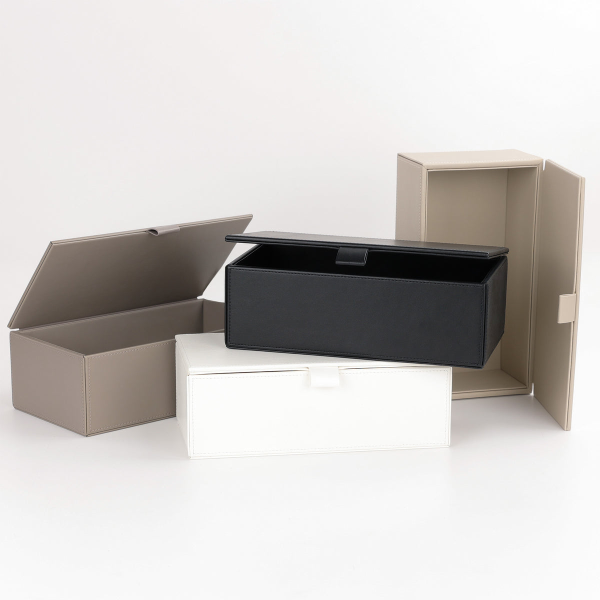 Decor Walther, Gruppierung der Utensilienbox BMD2 der Serie Brownie, Taupe, Schwarz, Weiß und Sandbeige