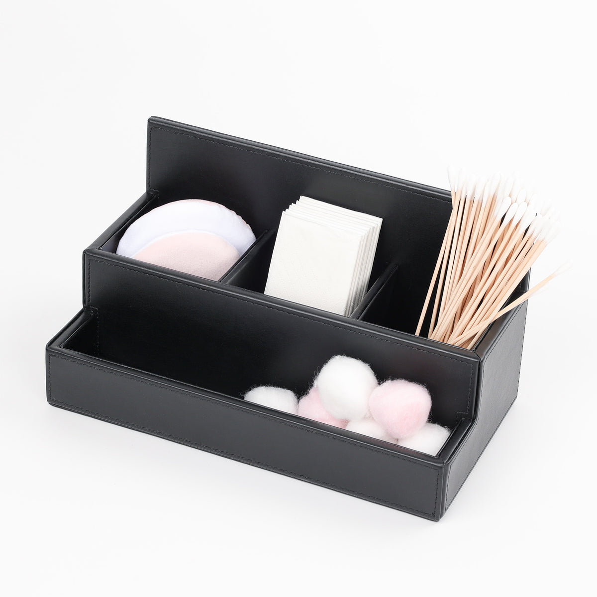 Decor Walther Brownie STORAGE Organizer veganes Kunstleder Schwarz mit Wattepads