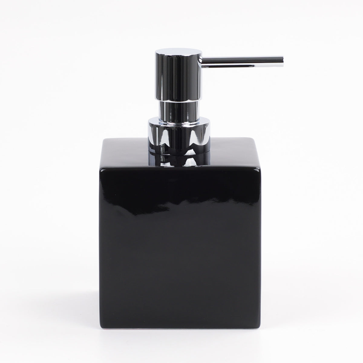 Freistehender Seifenspender DW525 aus schwarzem Porzellan mit Chrom-Pumpkopf von Decor Walther, elegantes modernes Design mit 425-ml-Volumen