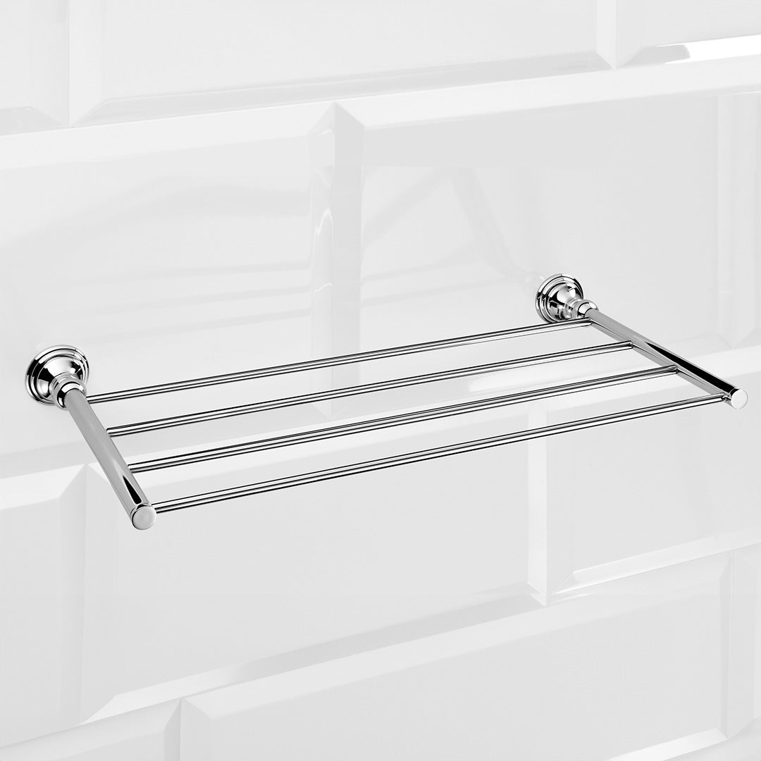 Klassische Handtuchablage in Chrom mit vier Stangen – elegantes Badaccessoire aus der Decor Walther Classic Serie