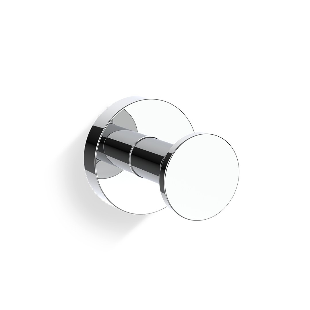 Frontale Nahaufnahme des runden Badhakens BA HAK4 in Chrom von Decor Walther, hochwertiges Badaccessoire aus massivem Messing.